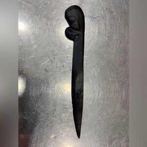 Vintage African Hand Carved Wooden Sculpture Head Bust Letter Opener 9” - Wood